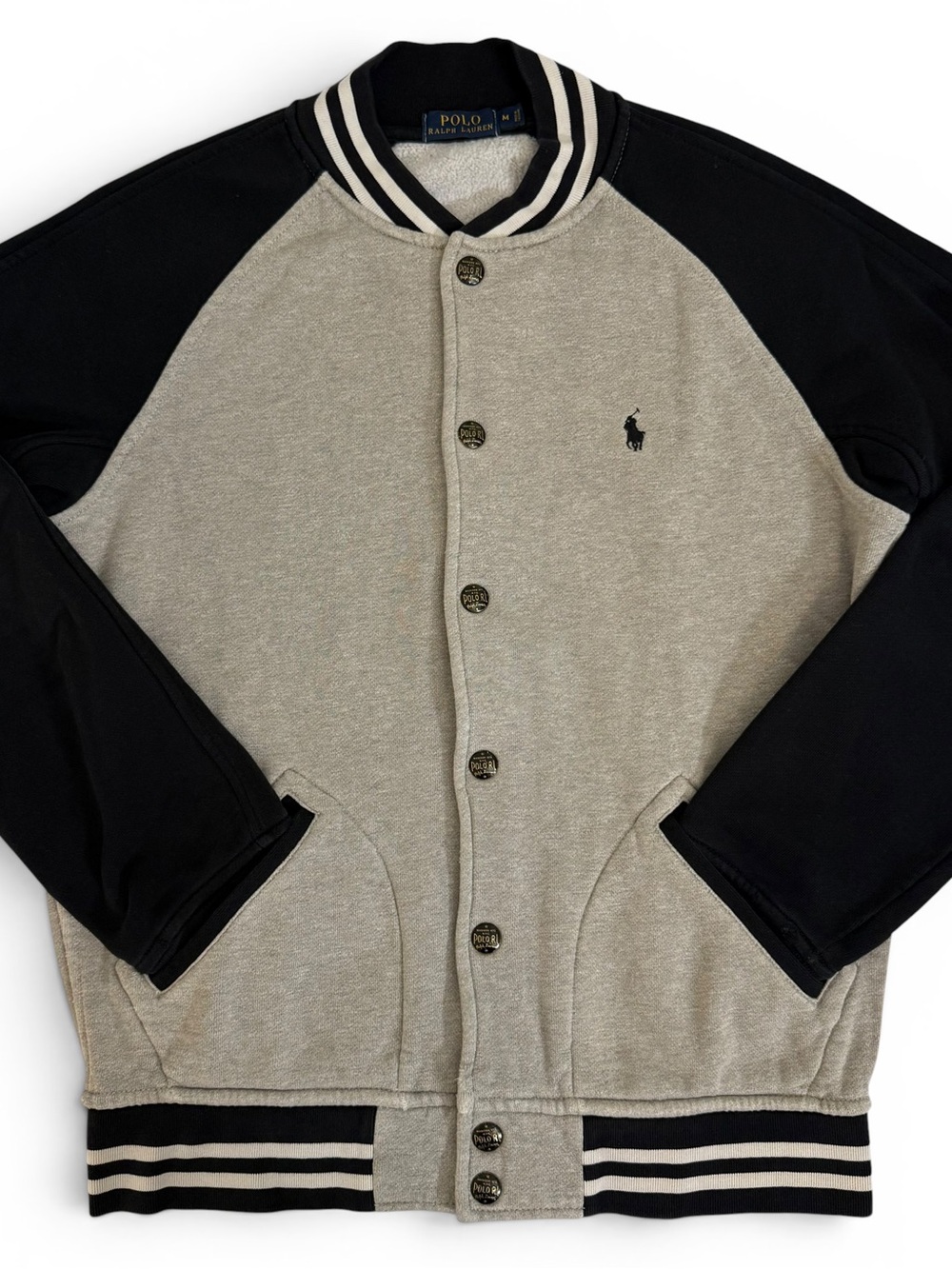 Polo Ralph Lauren Gray Black Bomber Jacket Men’s Medium - Picture 3 of 14